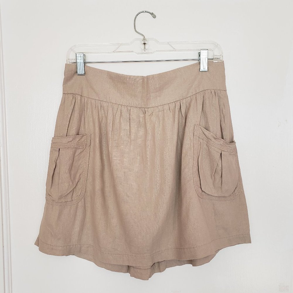 Old Navy Linen Blend Skirt Khaki Elastic Waist M